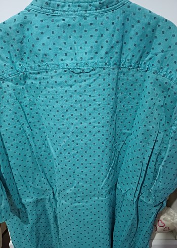 Turkuaz Düğmeli Bağlama Desenli Erkek Gömlek - Görsel 5