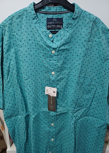 Turkuaz Düğmeli Bağlama Desenli Erkek Gömlek - Görsel 2