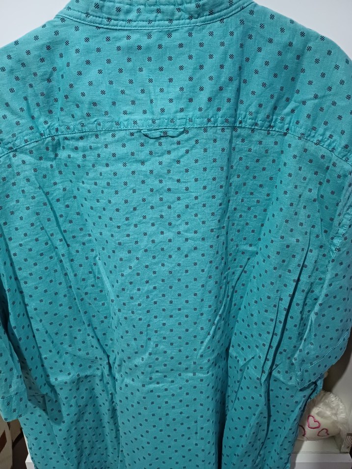 Turkuaz Düğmeli Bağlama Desenli Erkek Gömlek - Görsel 5