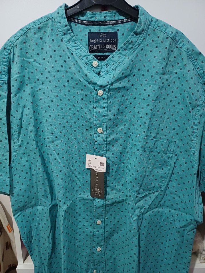 Turkuaz Düğmeli Bağlama Desenli Erkek Gömlek - Görsel 2