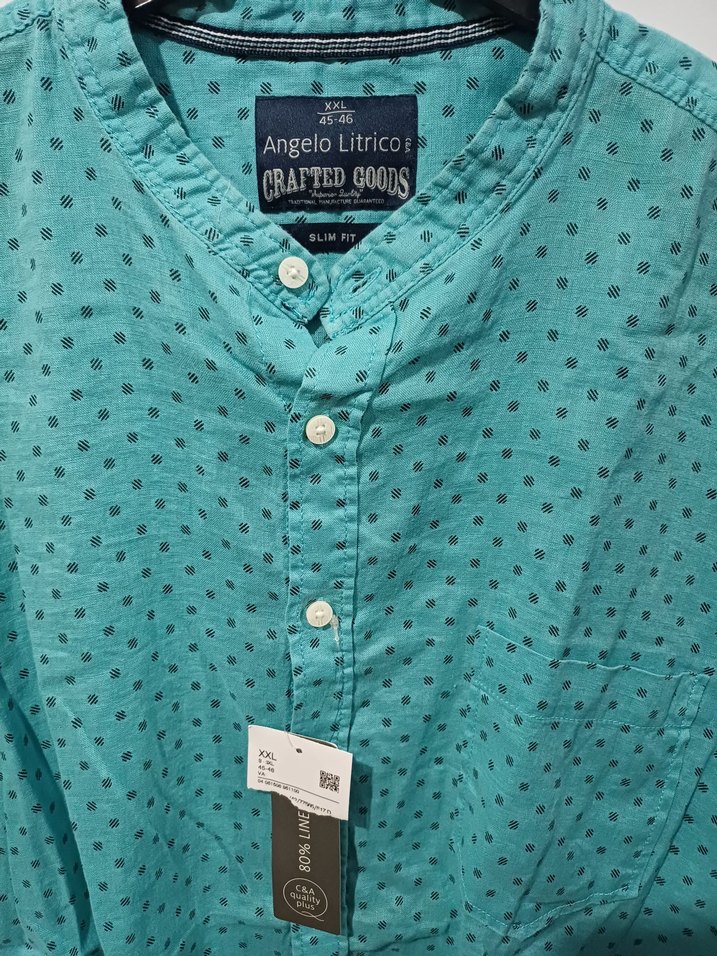 Turkuaz Düğmeli Bağlama Desenli Erkek Gömlek - Görsel 3