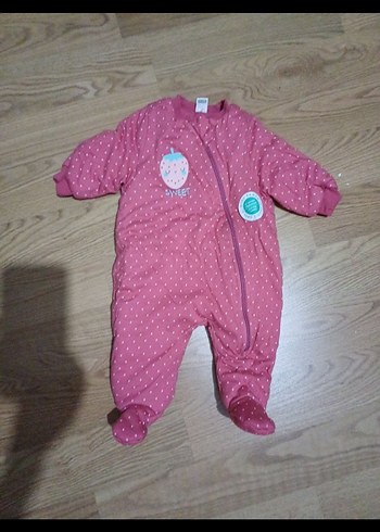 Kız Bebek Fermuarlı Pembe Desenli Tulumu