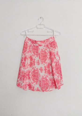 Pembe Batik Desenli Drapeli Mini Etek