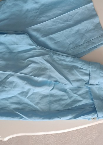 Mavi Piliseli Keten Midi Pantolon - Görsel 4