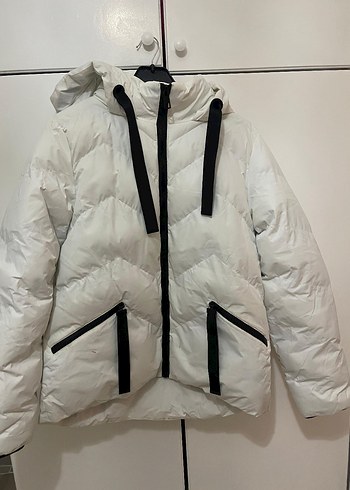 Mudo Beyaz Fermuarlı Kadın Kışlık mont - Görsel 2