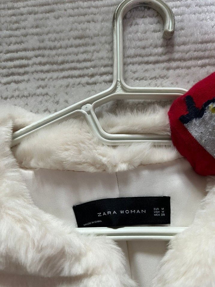 Beyaz Kadın Suni Kürk Midi Kaban - Görsel 2