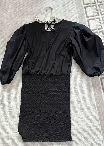 Siyah Pilili Mini Elbise - Görsel 4