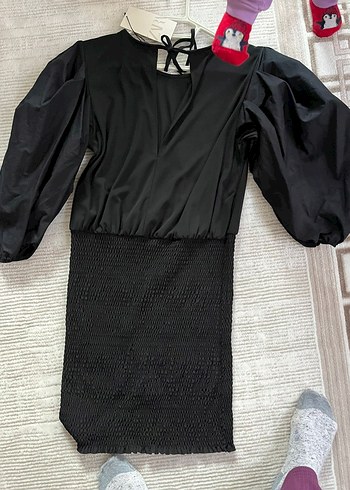 Siyah Pilili Mini Elbise - Görsel 5