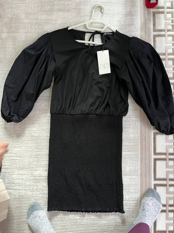 Siyah Pilili Mini Elbise - Görsel 3