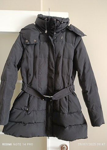 Kemerli Siyah Midi Kadın Kışlık Mont - Görsel 5