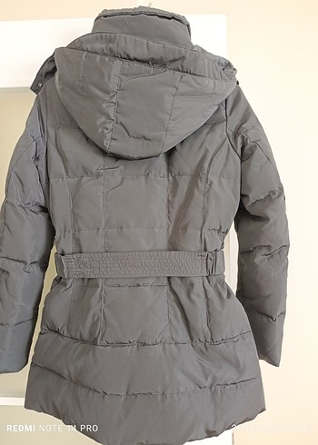 Kemerli Siyah Midi Kadın Kışlık Mont - Görsel 8