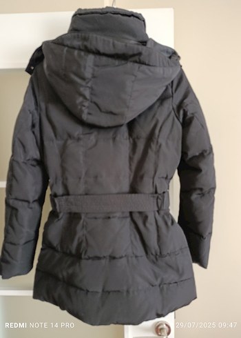 Kemerli Siyah Midi Kadın Kışlık Mont - Görsel 4