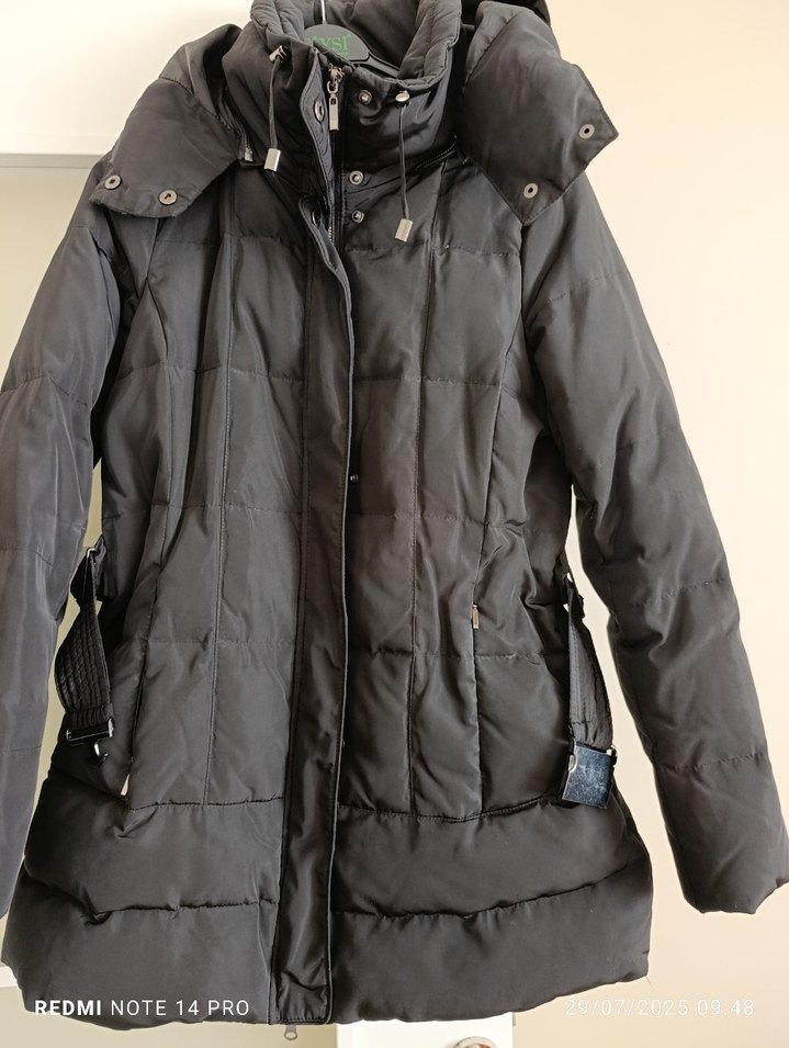 Kemerli Siyah Midi Kadın Kışlık Mont - Görsel 2