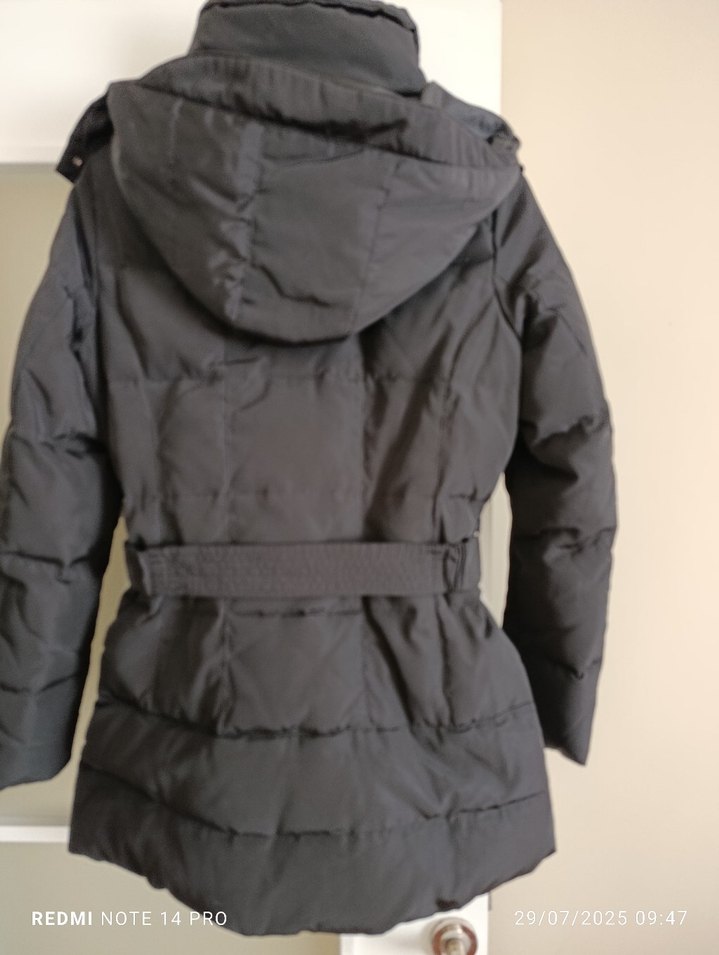 Kemerli Siyah Midi Kadın Kışlık Mont - Görsel 3