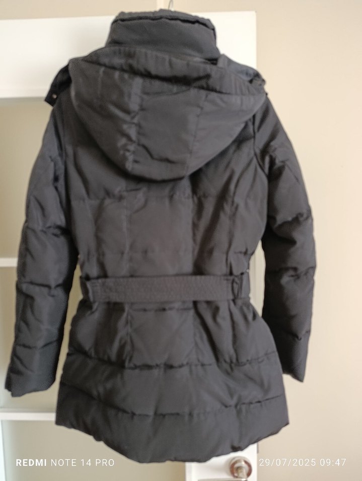 Kemerli Siyah Midi Kadın Kışlık Mont - Görsel 4