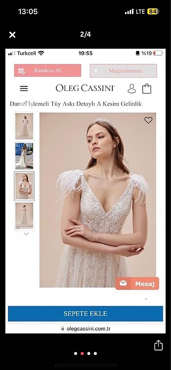 40 Beden beyaz Renk Oleg Cassini gelinlik