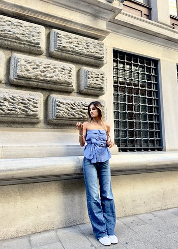 Straplez çizgili gömlek - Görsel 2