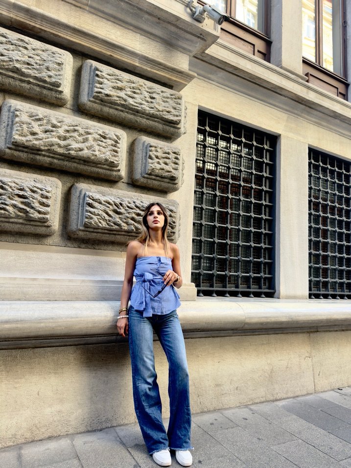 Straplez çizgili gömlek - Görsel 5