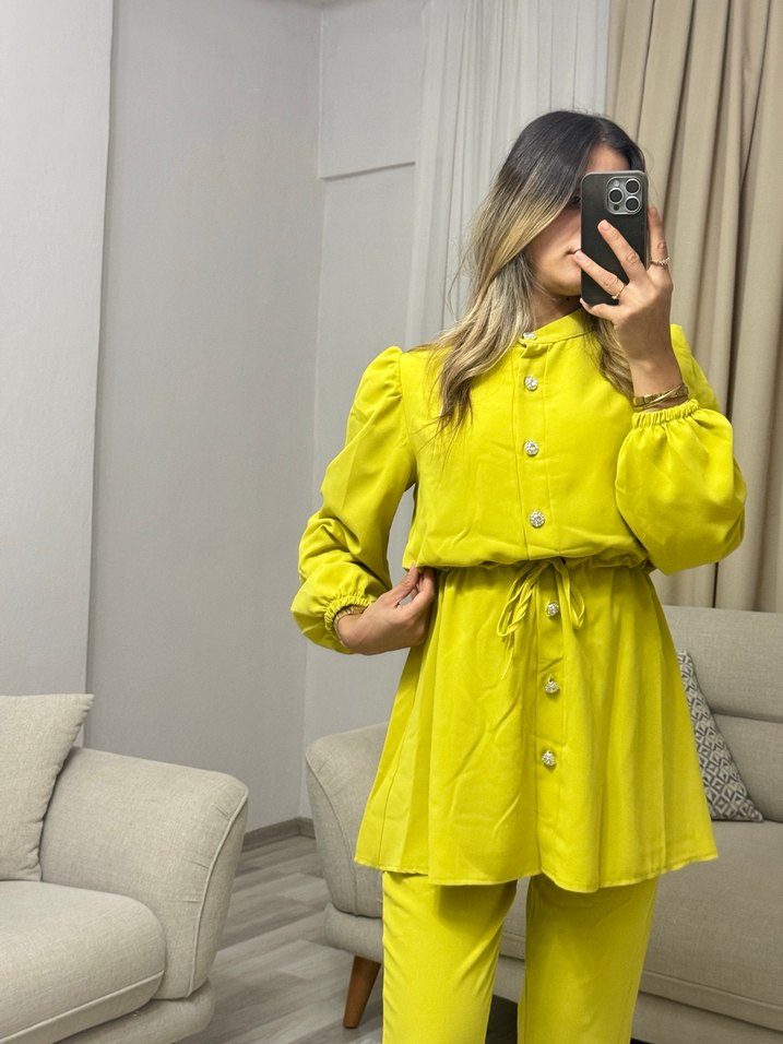 Yap yeşili Düğmeli ikili Takım - Görsel 5