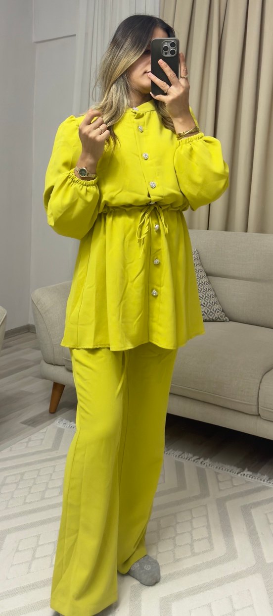 Yap yeşili Düğmeli ikili Takım - Görsel 4