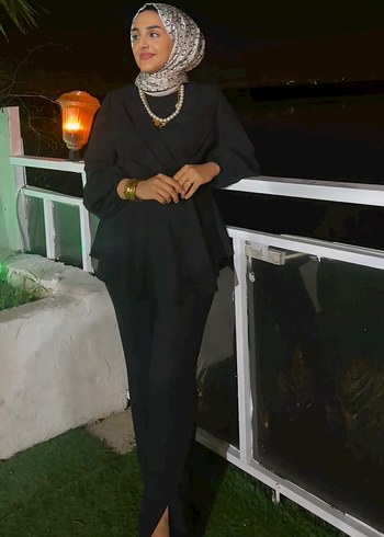 Drapeli Siyah Uzun Kadın Takım - Görsel 4