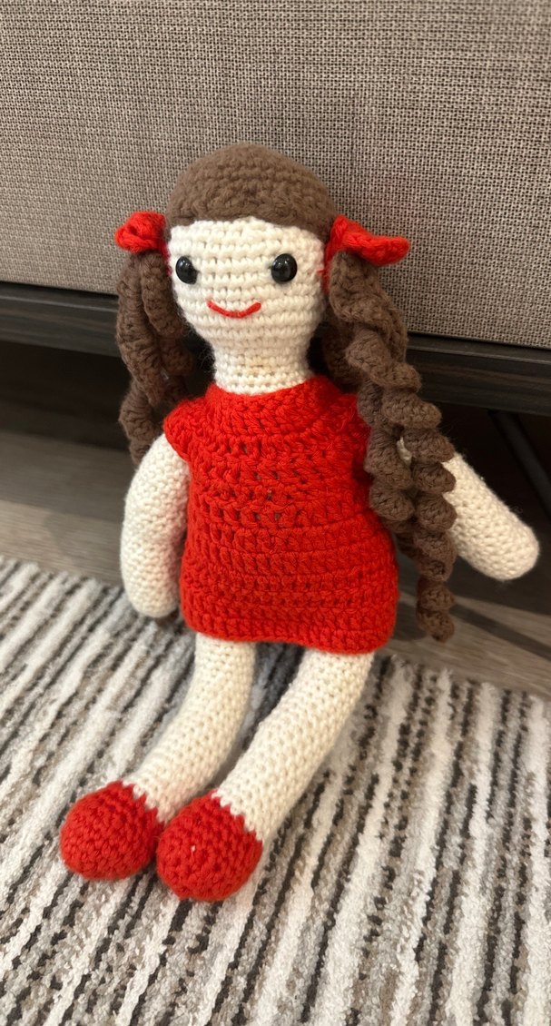 Kahverengi Saçlı Renkli Örgü Bebek - Görsel 3