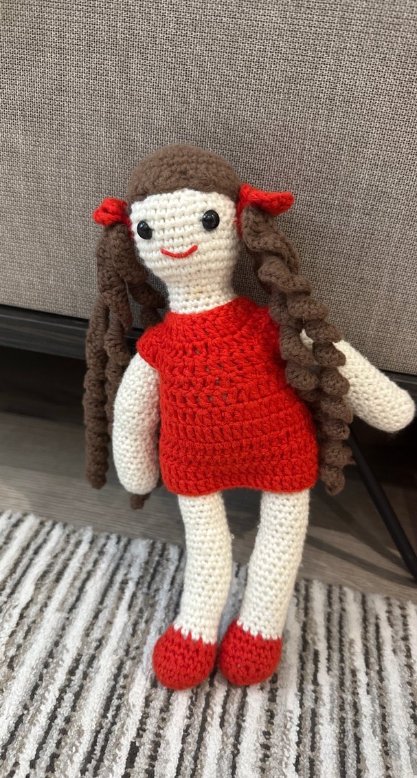 Kahverengi Saçlı Renkli Örgü Bebek - Görsel 4