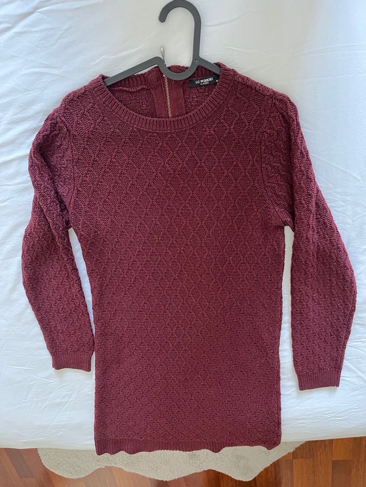 Bordo Örgü Kadın tesettür kazak - Görsel 3