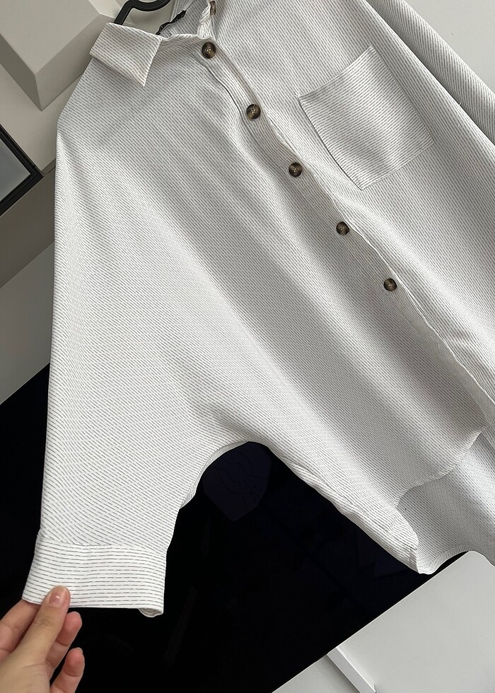 LCW ince siyah çizgili beyaz gömlek - Görsel 2