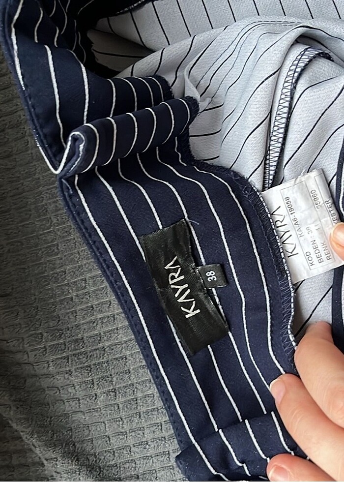 Kayra bol paça çizgili lacivert kumaş pantolon - Görsel 4