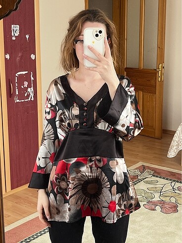 Saten Çin tarzı bluz