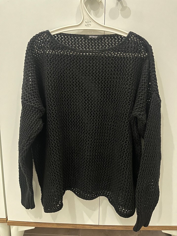 Siyah Örgü Kadın Triko Sweatshirt - Görsel 2