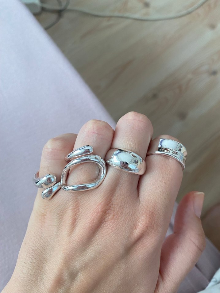 Gri Beyaz Minimalist Kadın Yüzük Seti - Görsel 2