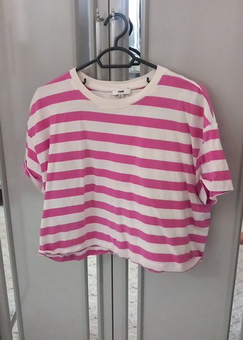 Pembe Çizgili Pamuklu Kısa Kollu Tişört