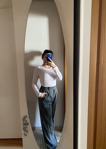 Gri Kadın Loose Fit Midi Boyfriend Pantolon