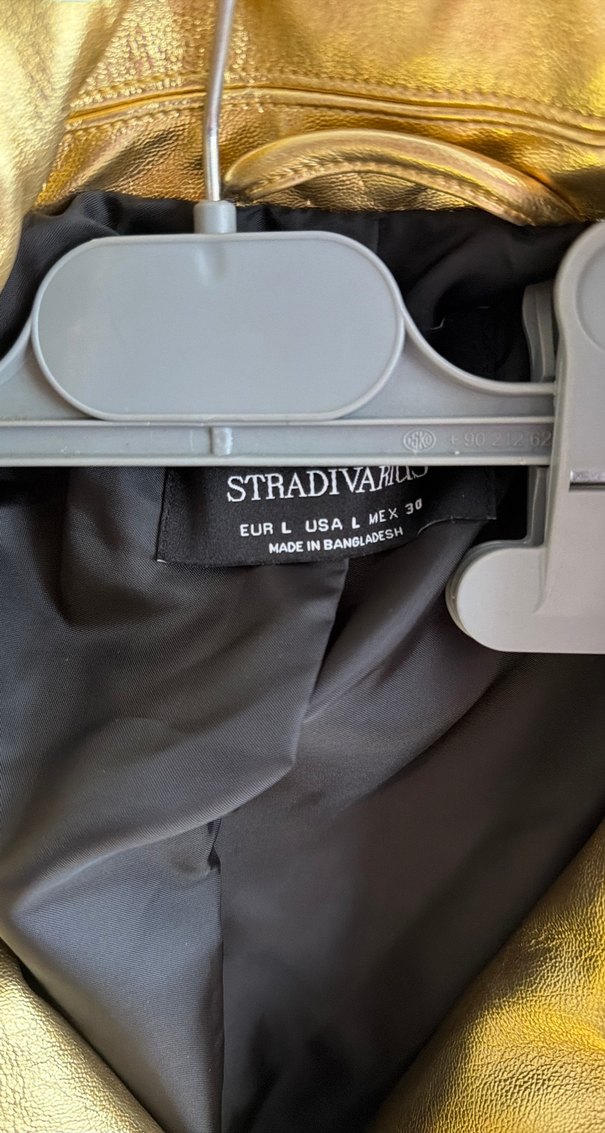 Kadın Altın Renk Deri Biker Ceket - Görsel 2