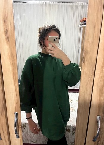 xl Beden Kadın Yeşil Yüksek Yakalı Sweatshirt