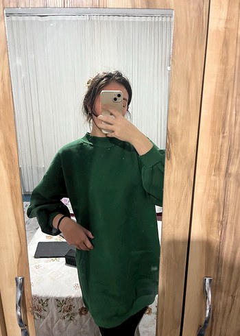 xl Beden yeşil Renk Kadın Yeşil Yüksek Yakalı Sweatshirt
