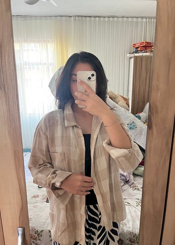 Trendyol & Milla Bej Bağlama Desenli Keten Gömlek