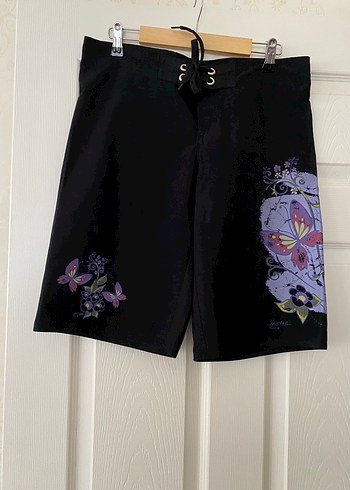 Baskılı Mor ve siyah Midi Şort - Görsel 3