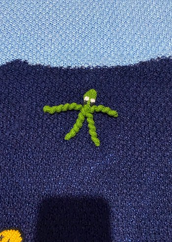 Nakışlı Mavi Örgü Çocuk Battaniyesi - Görsel 6