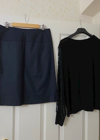 Lacivert Pilili Midi Etek ve Bluz - Görsel 2