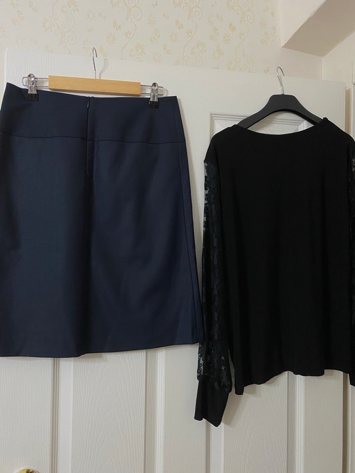 Lacivert Pilili Midi Etek ve Bluz - Görsel 2