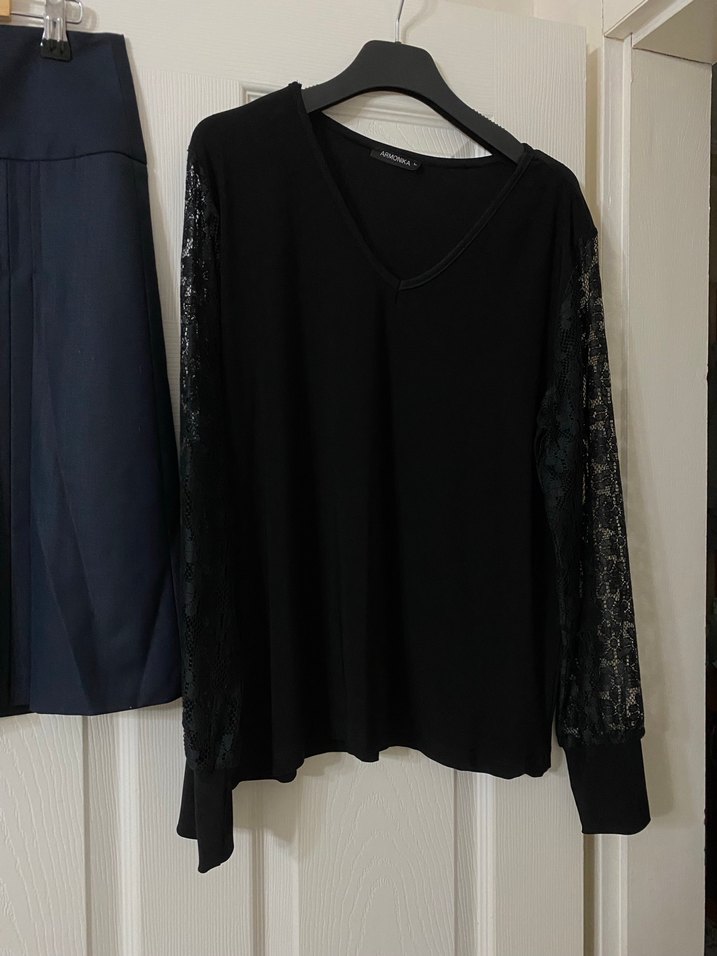 Lacivert Pilili Midi Etek ve Bluz - Görsel 3