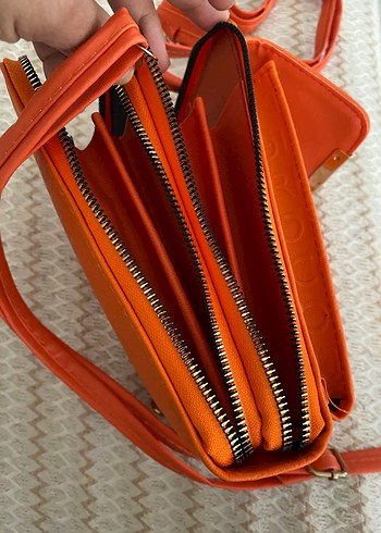 Kadın Turuncu Deri Çapraz Çanta - Görsel 3