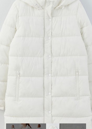 Beyaz Midi Kadın Kapüşonlu Mont - Görsel 4