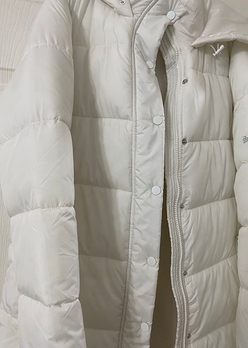 Beyaz Midi Kadın Kapüşonlu Mont - Görsel 3