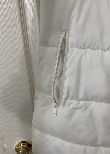 Beyaz Midi Kadın Kapüşonlu Mont - Görsel 8