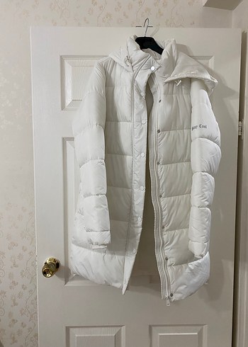 Beyaz Midi Kadın Kapüşonlu Mont - Görsel 2