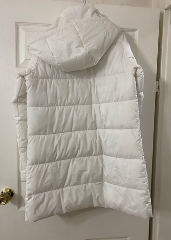 Beyaz Midi Kadın Kapüşonlu Mont - Görsel 5